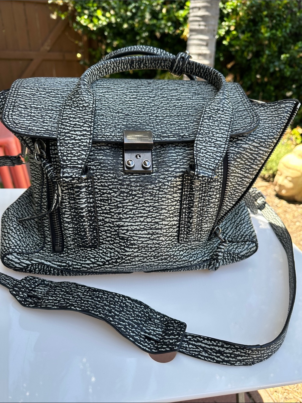 3.1 Phillip Lim Black and White Textured Medium Satchel